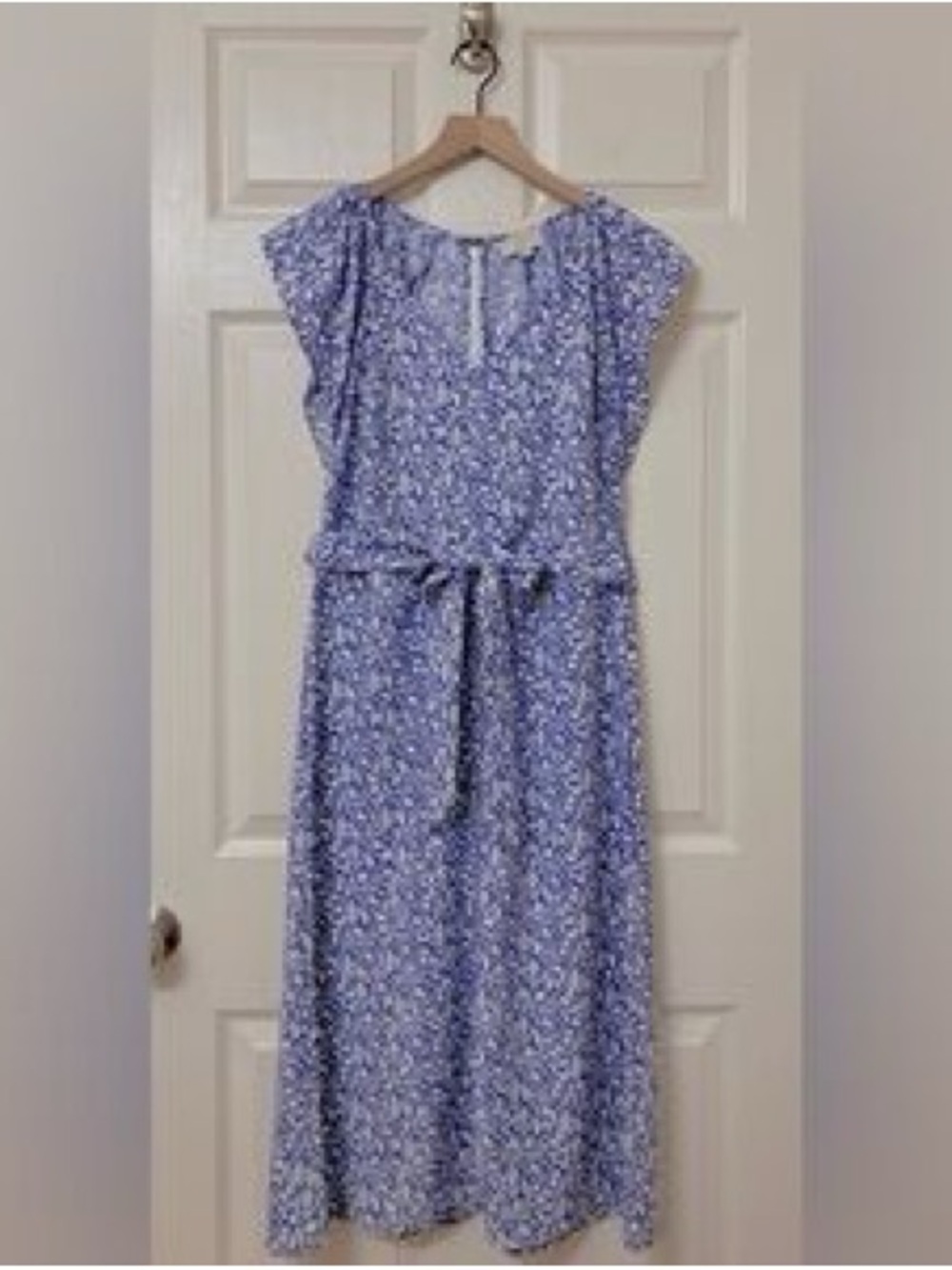 LOFT 10 Petite Blue Floral Dress with Waist Tie - Picture 3 of 16